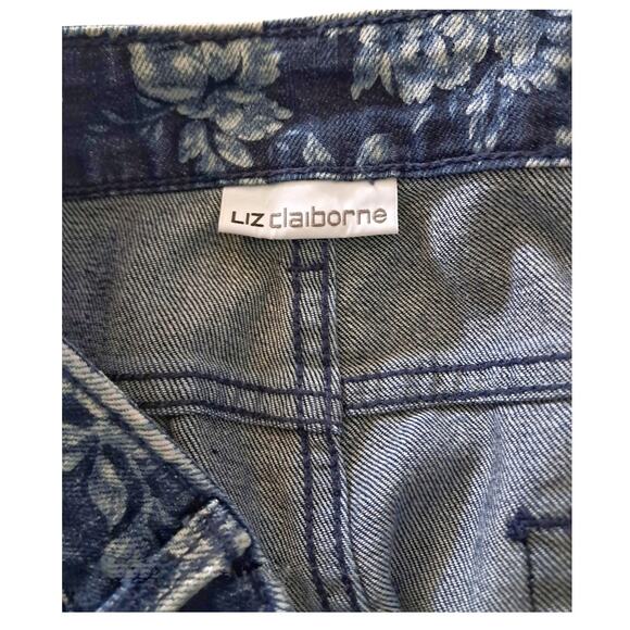 LIZ CLAIBORNE Blue Floral Jeans Size 12 Straight Leg Casual Stretch Denim Pants - Picture 7 of 8